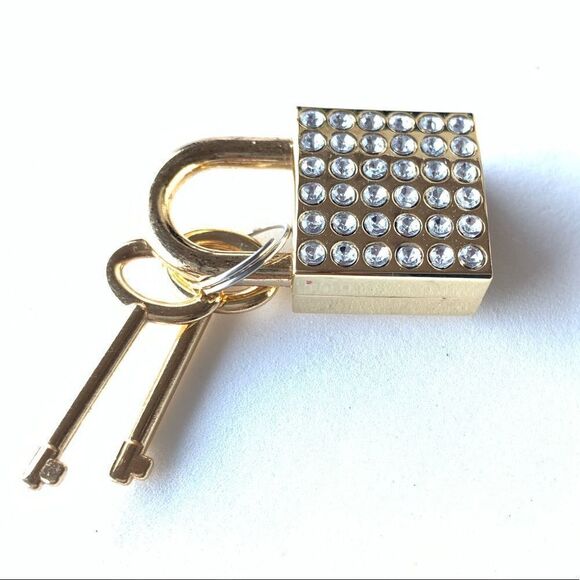 Pave crystal polished brass lock with 2 keys 1.5” x 1” modern Gothic purse - Picture 2 of 4